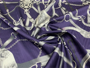 ZREDYE  - 19 Momme Purple Chain Pattern Digital Print Stretch Silk Satin Fabric - 108cm wide by the Yard