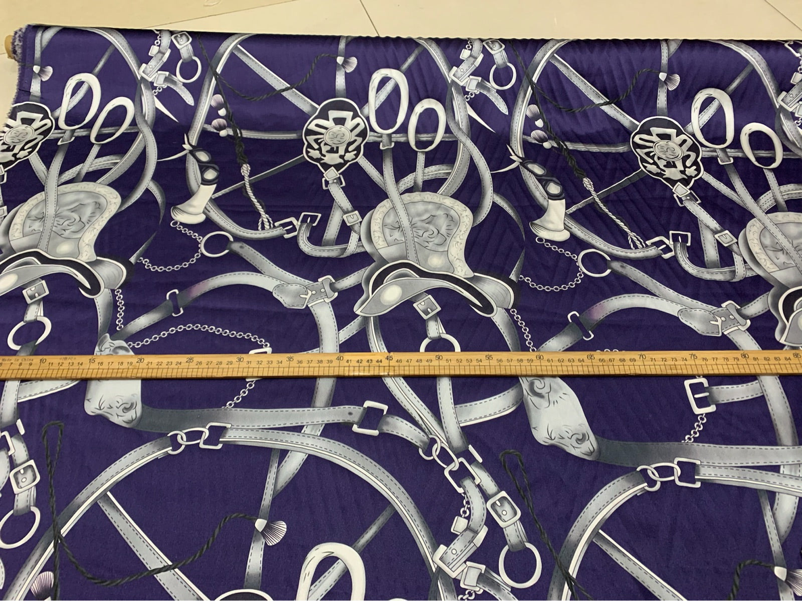 ZREDYE  - 19 Momme Purple Chain Pattern Digital Print Stretch Silk Satin Fabric - 108cm wide by the Yard