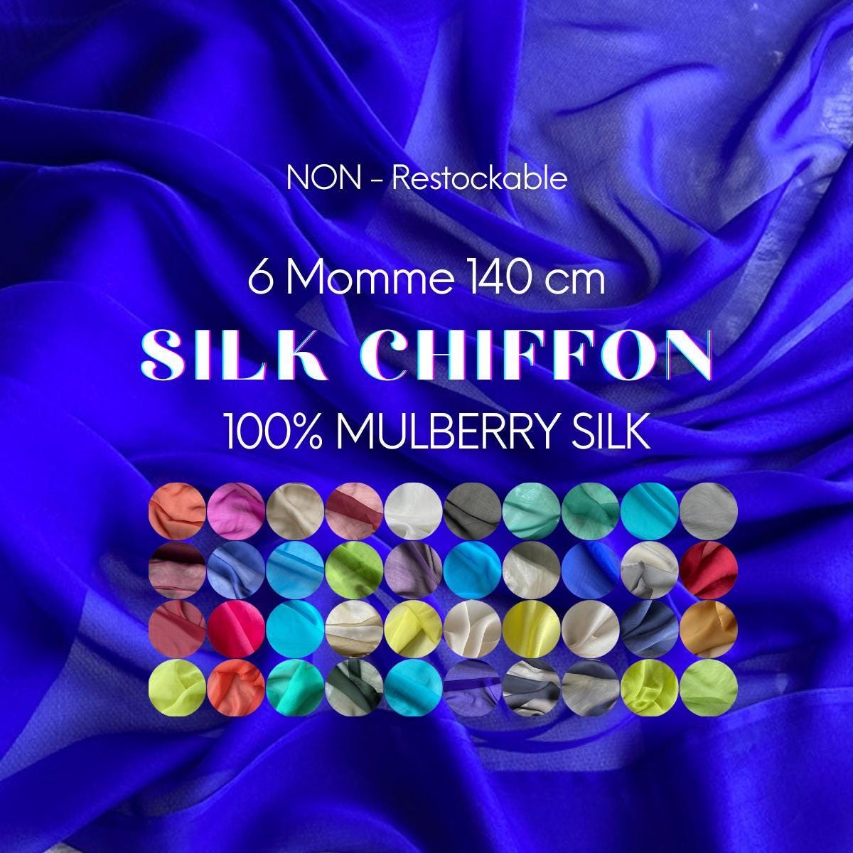 50 Solid Color - 6 momme Mulberry Silk Chiffon Fabric - 138cm wide by the Yard