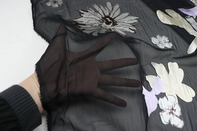 JFHHDHR - Silk Devore Satin Fabric,  16 Momme Black Burnout Big Floral , 130 cm Wide by the Yard