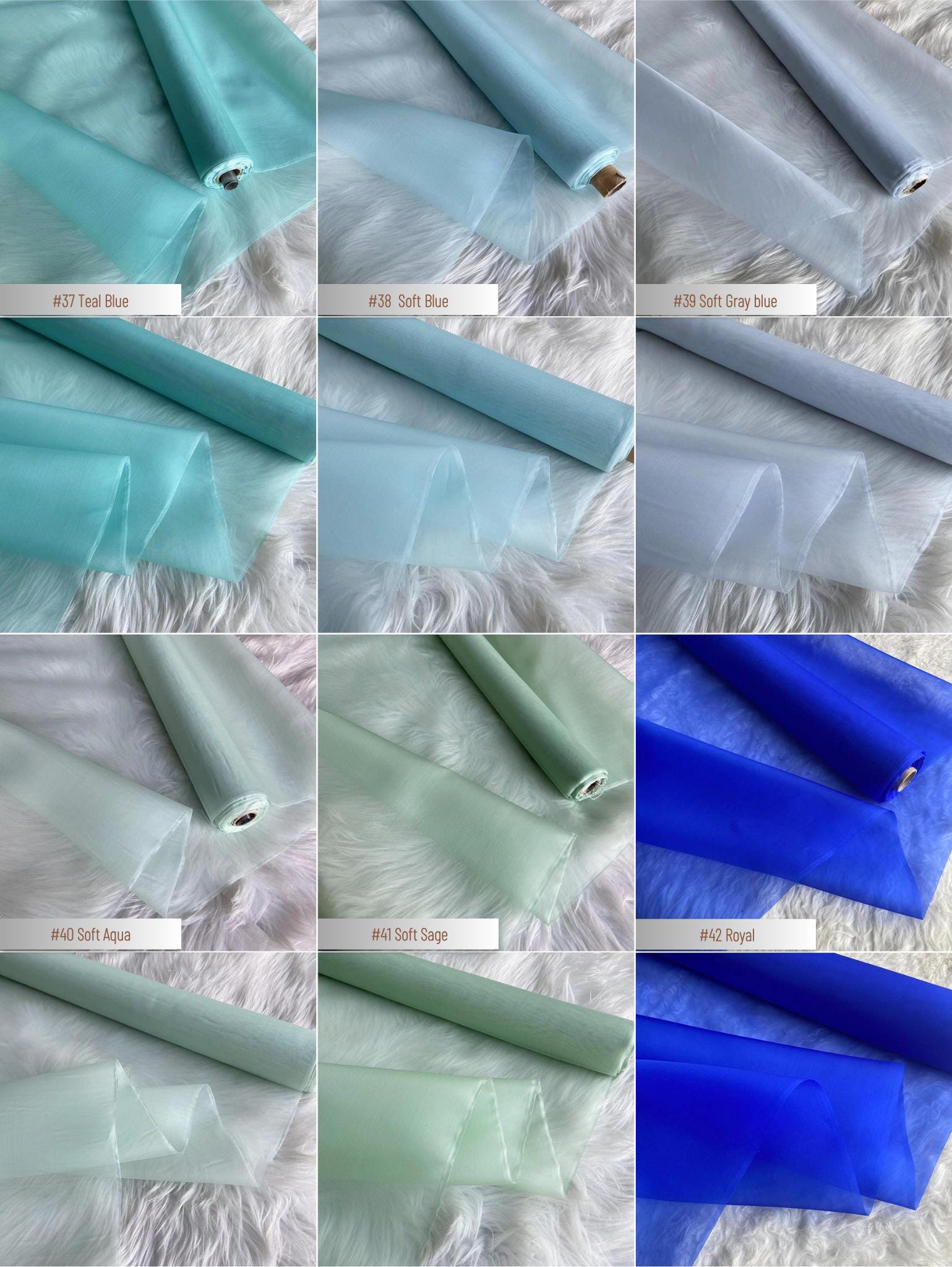 100% Silk Organza, 8 Momme 60 Solid Colors Silk Fabric, 140cm wide by the Yard or Meter