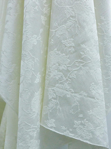 SIMOBS - 43 Momme Flowers Jacquard Mulberry Silk Wool Cotton Blend Silk Fabric - 135cm wide by the Yard