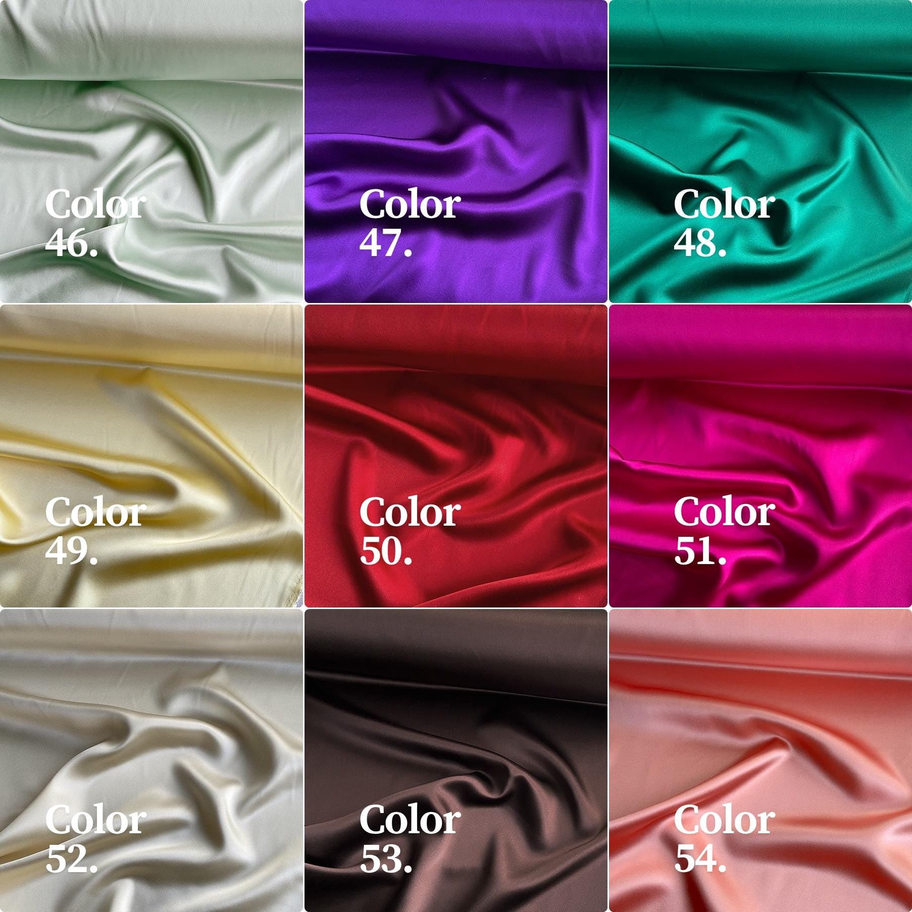 30 Momme Silk Charmeuse Fabric, 114cm Wide, 80 Colors (#41-80), Luxury Mulberry Silk