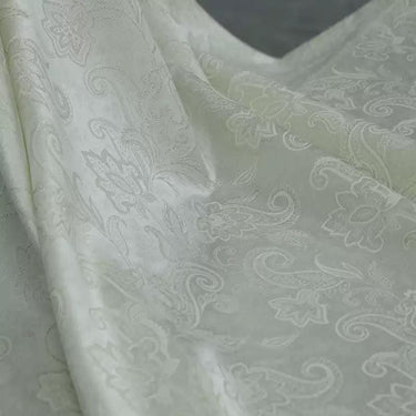 ZHIJIN - Handmade Cashew flower Pattern Jacquard Natural Mulberry Silk Wool Plant Dyed Silk Wool Satin Fabric - 138cm by the Yard