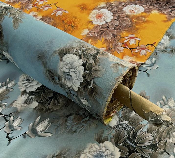 LHMUDSS - 38 Momme Both-sides-printing Peony Heave Georgette Silk Fabric - 138cm by the yard