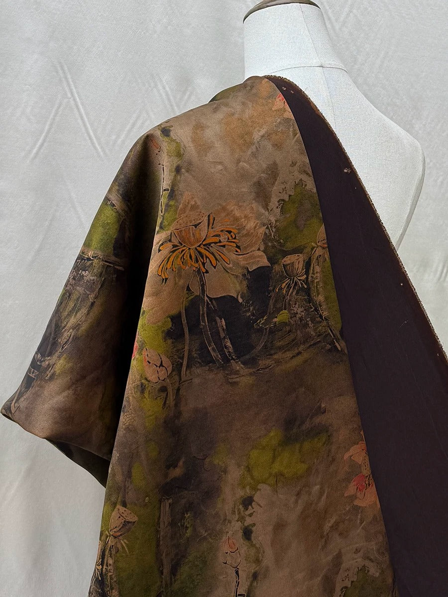 a close-up view of a fabric with a floral pattern, showcasing the intricate details and textures of the design.