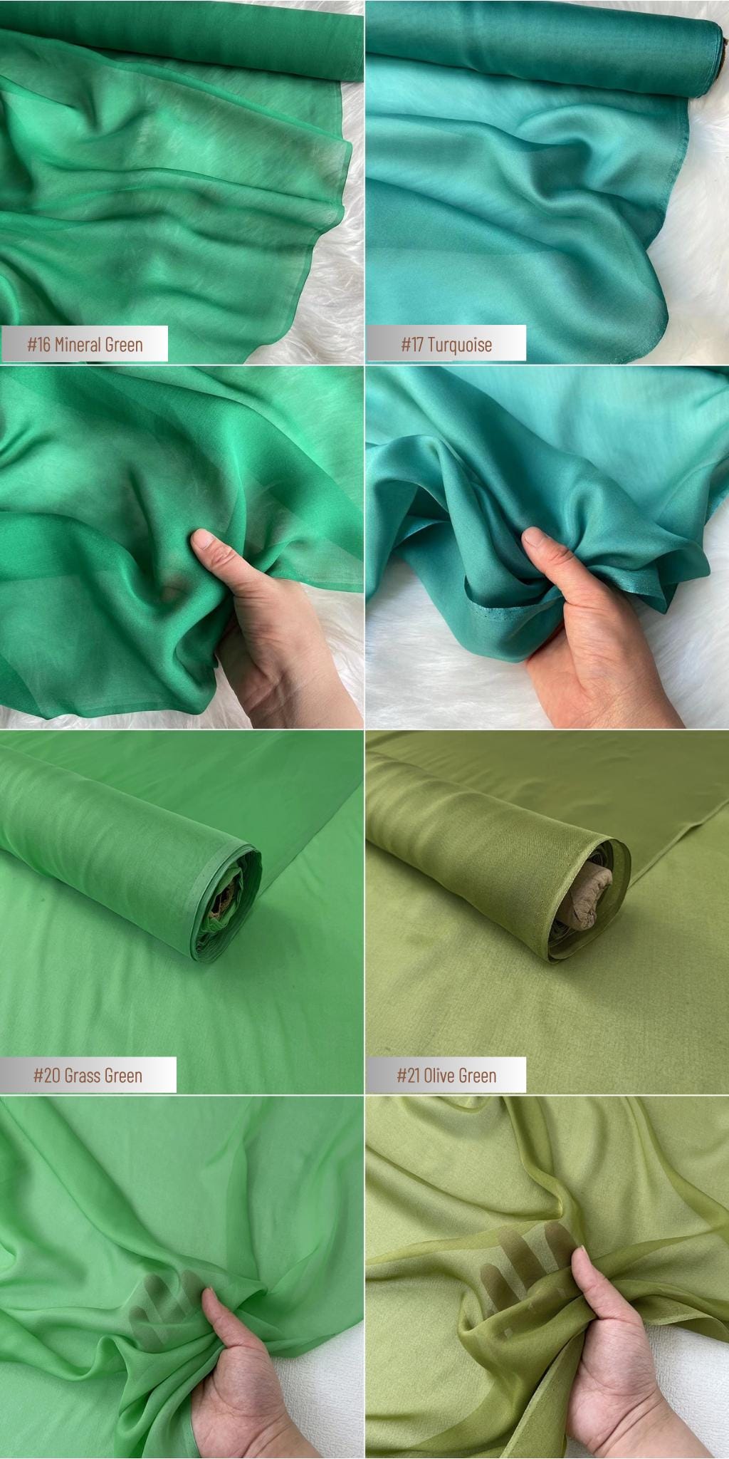 34 Solid Colors - 8 momme Silk Chiffon Fabric - 140cm wide by the Yard