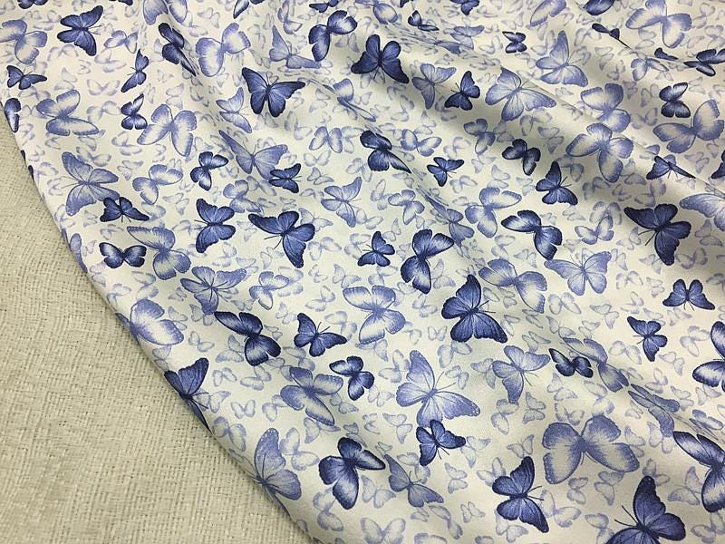 QICIDI - 19 Momme Celadon Butterfly Print Stretch Charmeuse Silk Satin Fabric - 135cm wide by the Yard