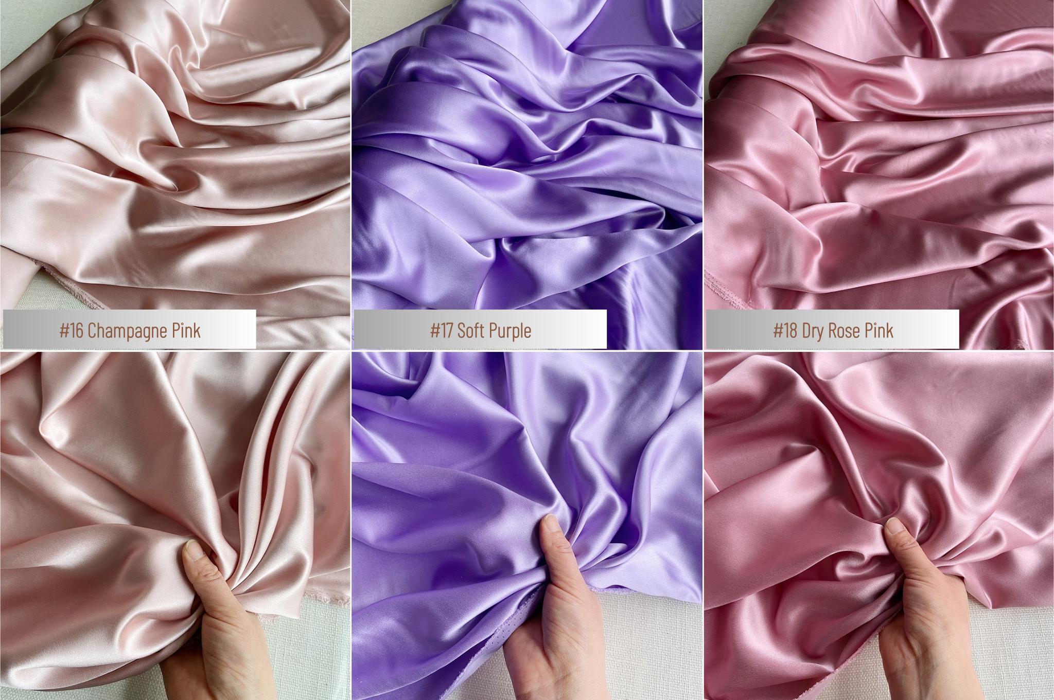100% Silk Charmeuse, 22 Momme solid 50 colors, 140cm wide by the yard