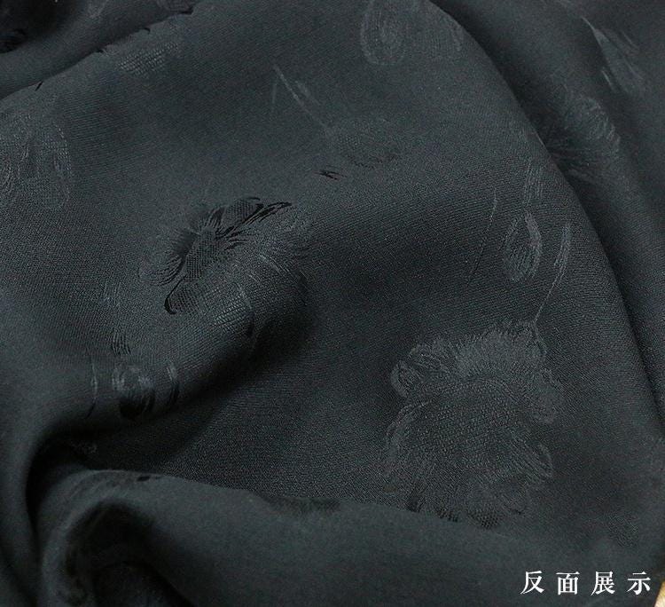YUJIXA- Handmade 19 Momme Black Tulip Jacquard Silk Brocade Mulberry Silk Fabric - 135cm wide by the Yard