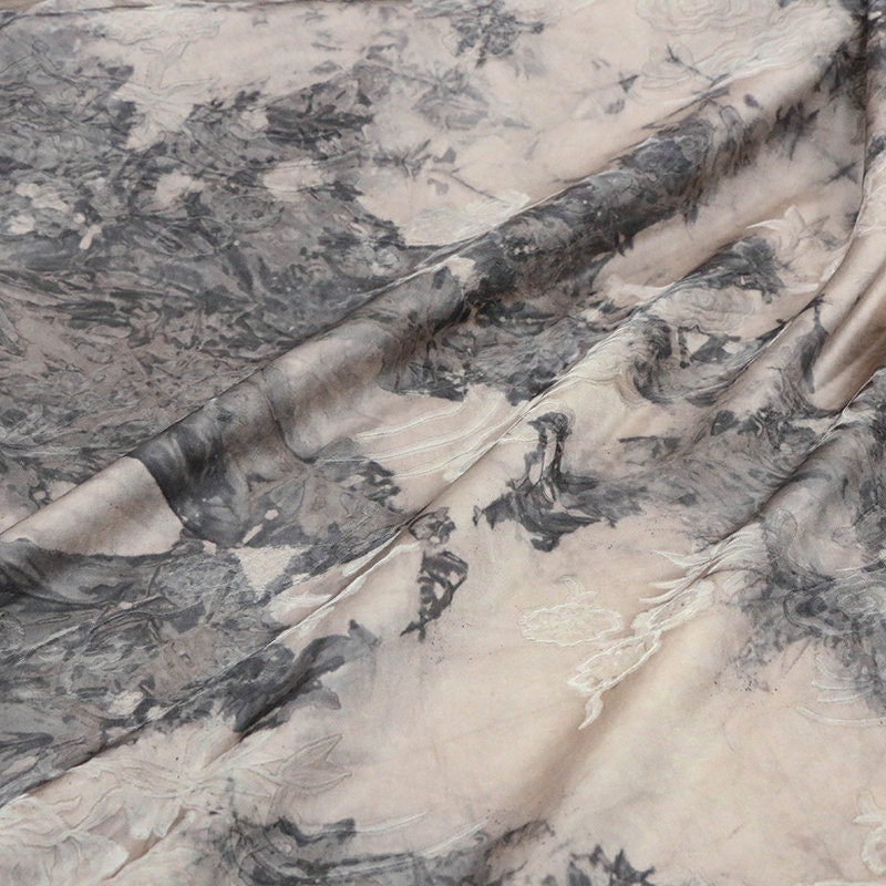 FUGUAN - Handmade Jacquard Plant Tie Dye Silk Blend Viscose Fabric  - 130cm wide by the Yard