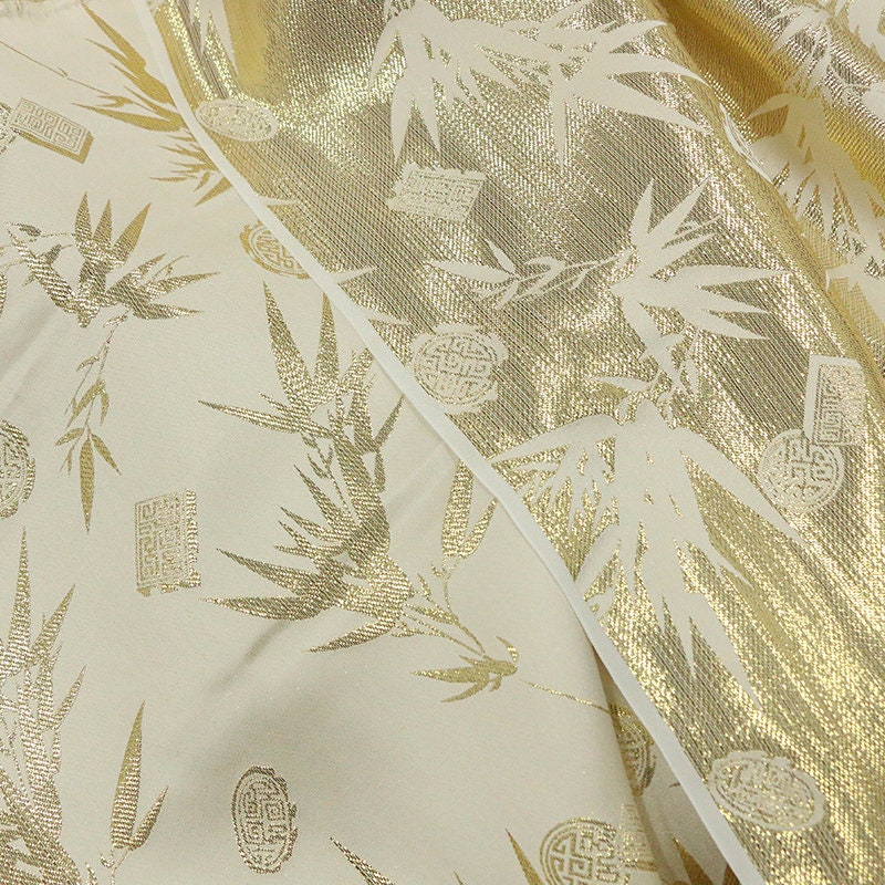 GPIZ - Handmade Silk Woven Gold-Colored Jacquard Satin Fabric  - 135cm wide by the Yard
