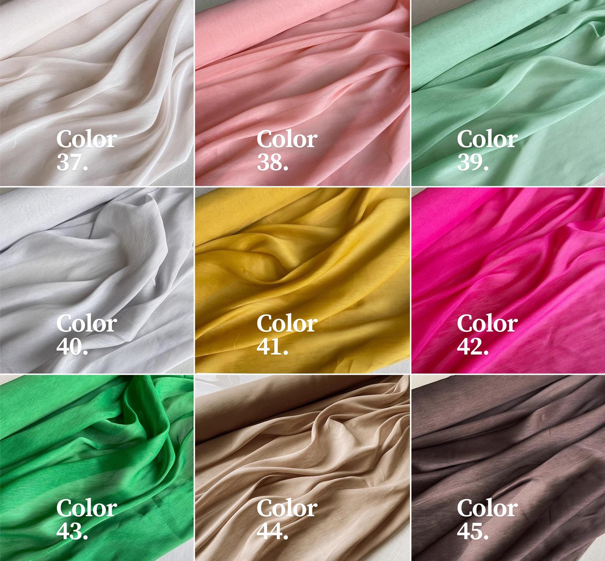 50C14SLIN - Silk Linen Fabric, 14 momme 50 Solid Colors ,140cm wide by the Yard