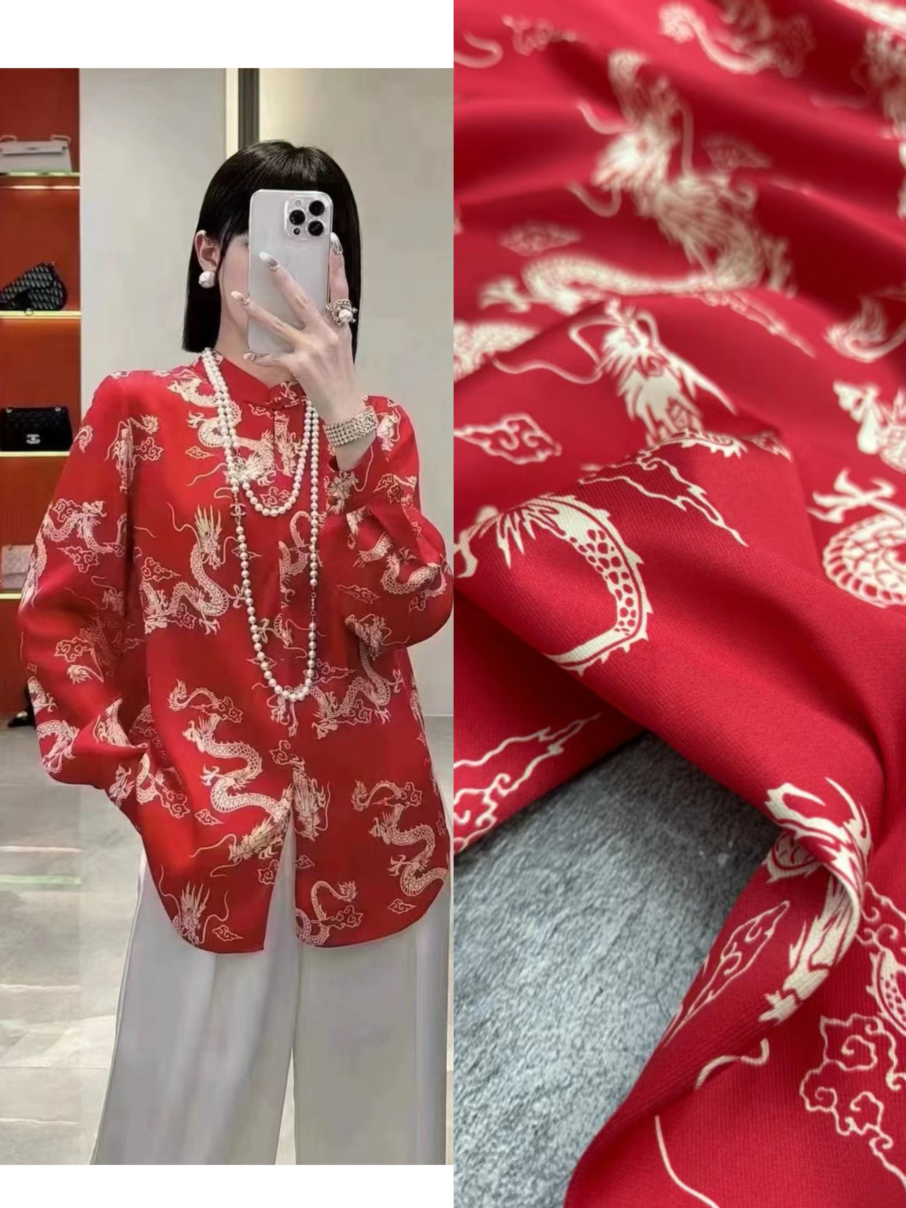 BUBLOW - 21 Momme Dragon Pattern  Digital Print Stretch Silk Satin Fabric - 140cm wide by the Yard