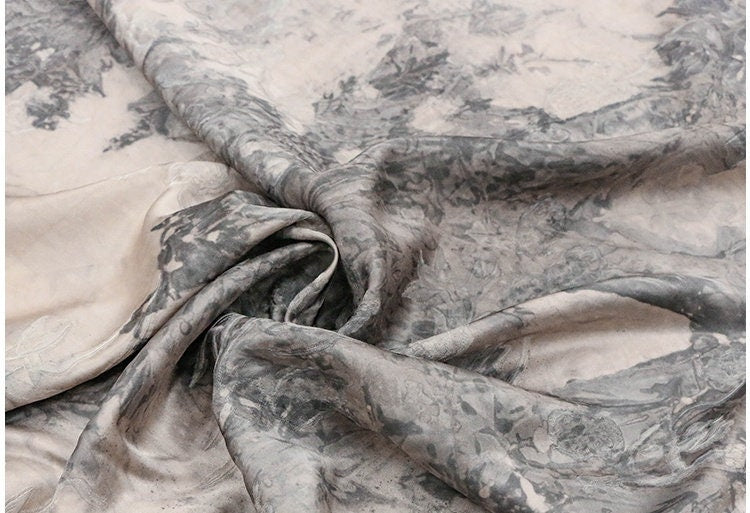 FUGUAN - Handmade Jacquard Plant Tie Dye Silk Blend Viscose Fabric  - 130cm wide by the Yard