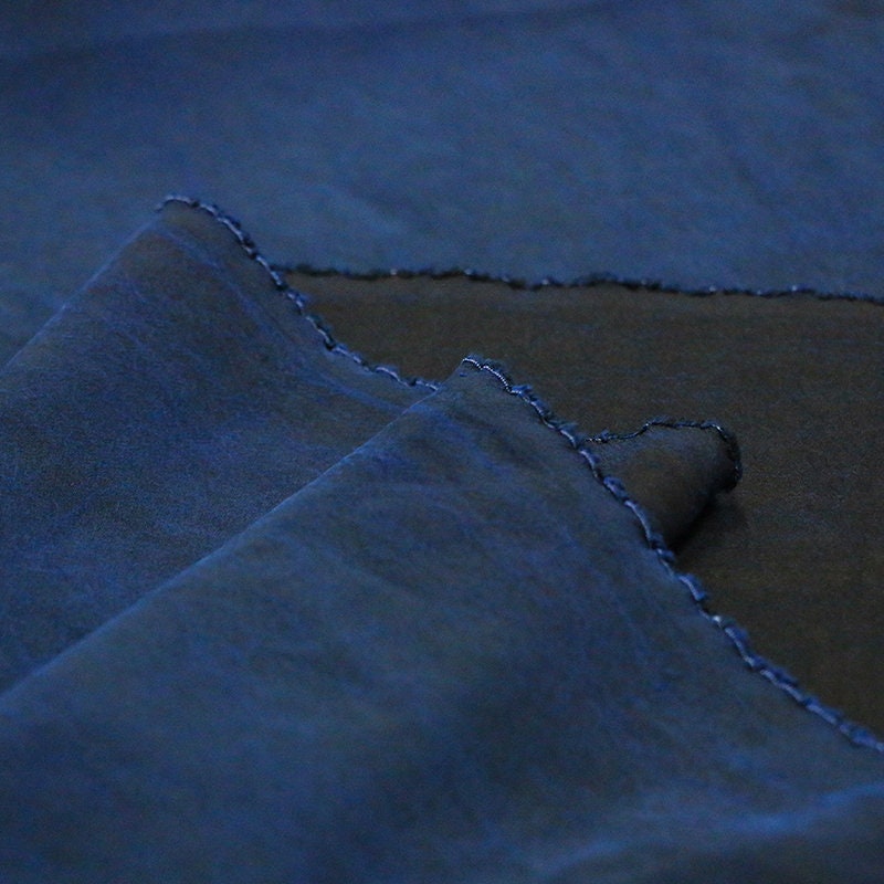 KLEIN  -  Blue 22 Momme Cracks Handmade Plant Dye Mud Silk Fabric, 110cm by the Yard