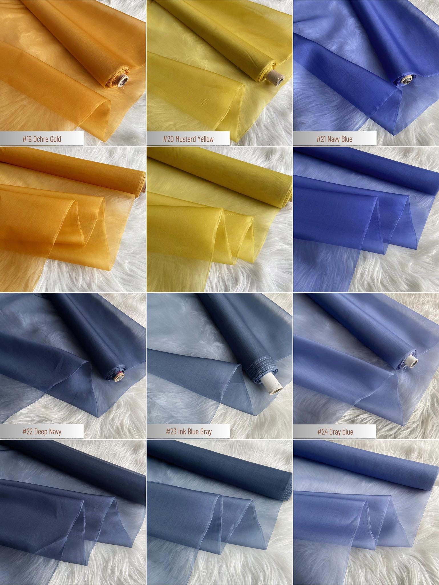 100% Silk Organza, 8 Momme 60 Solid Colors Silk Fabric, 140cm wide by the Yard or Meter