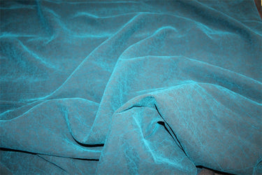 HULANGUI - 25 momme Peacock Blue Handmade Cracked Mud Silk Gambiered Ganton Silk Fabric - 110cm wide by the Yard