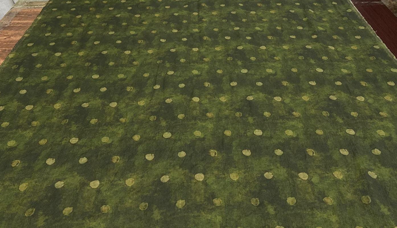 BJIUMO - 100% Linen, Vintage Green Yellow Digital Print, 200 gram 135cm wide by the Yard