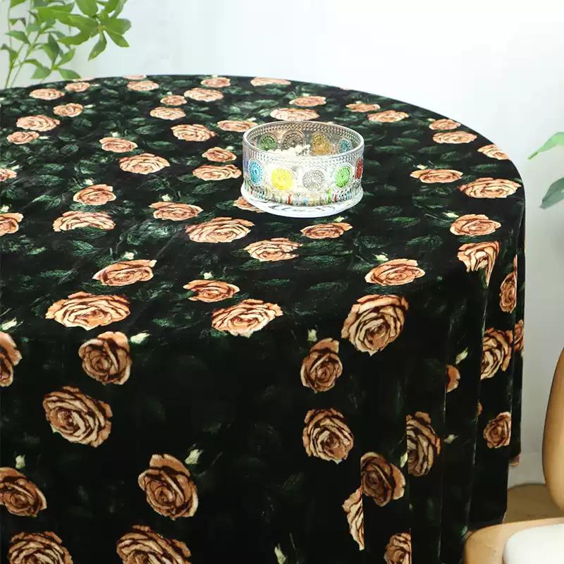 ZSRMJR - 55 Momme Dark Green Background with Flesh-toned Rose Pattern Printed Mulberry Silk Velvet Fabric -  140cm wide by the Yard