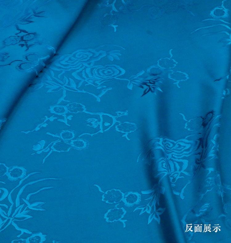 BAOSLN - 25 Momme Handmade Unique Royal Blue Jacquard Silk Satin Fabric - 137cm by the Yard