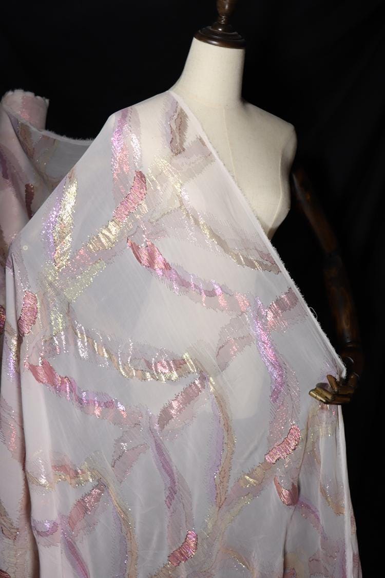 JFHCSL  - 10 Momme Golden Thread Weave Silk Georgette Fabric - 140cm wide by the Yard