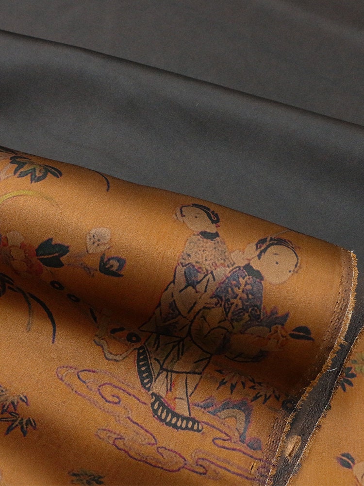 GF - 34 Momme Full Of Spring Print Double-Sided Satin Mud Silk Fabric - 105cm wide by the Yard