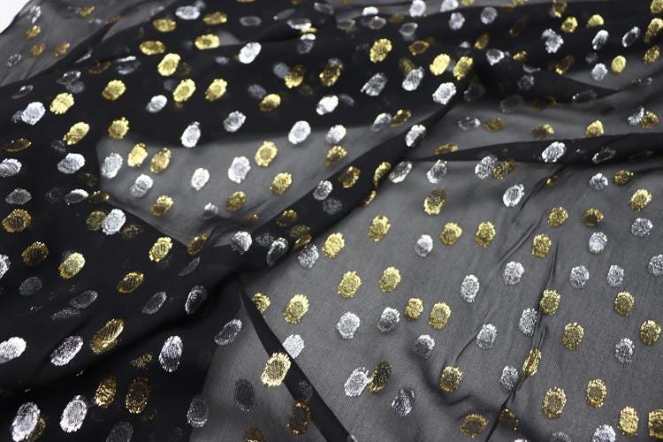 JFHJYD - 11 Momme Golden Thread Weave Silk Georgette Fabric - 112cm wide by the Yard