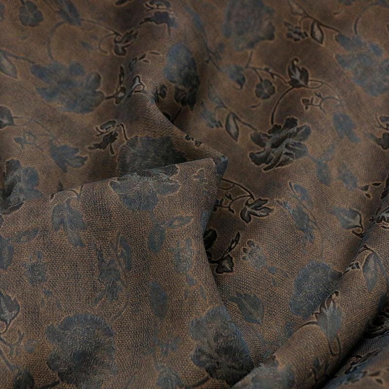 LZHLCY - Handmade 22 Momme HUALUO Natural-colored Flowers Jacquard Mud Silk Fabric (Openwork texture) - 130cm by the Yard