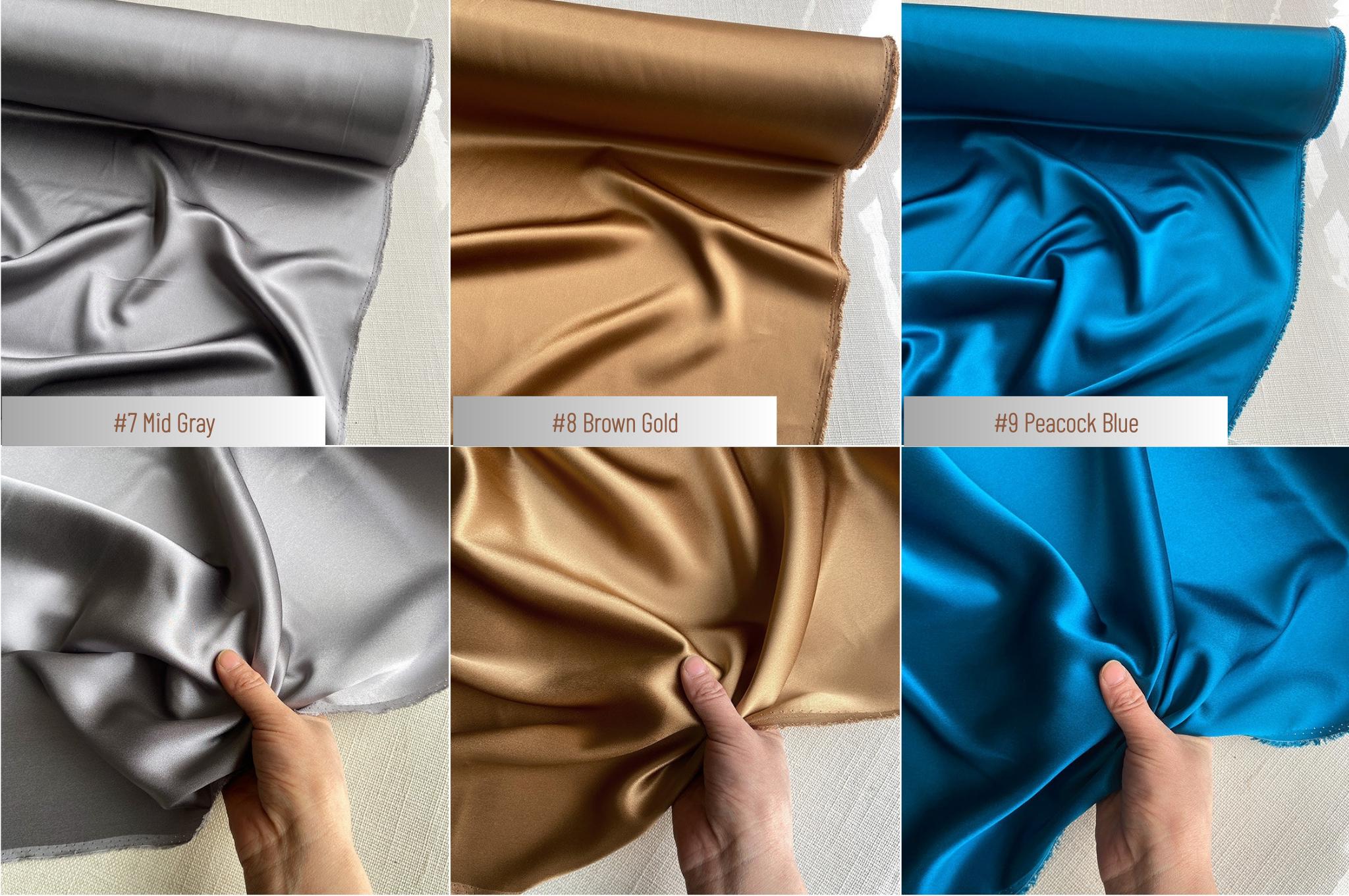 100% Silk Charmeuse, 22 Momme solid 50 colors, 114cm wide by the yard