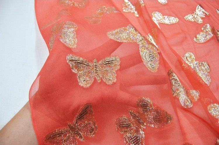 JINDIE - Golden Thread Weave Sheer Silk Crinkled Georgette Fabric - 114cm wide by the Yard