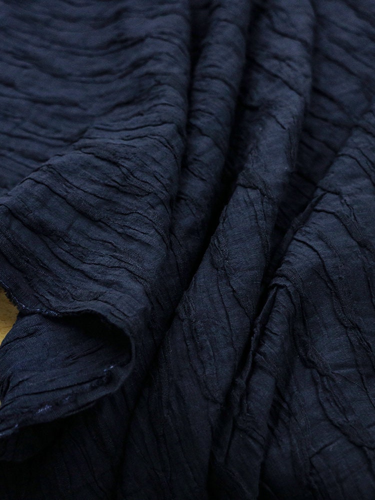 TREEP -  25 Momme Handmade Jacquard Bark-Textured Heavy Crepe Silk Linen Fabric - 100cm by the Yard