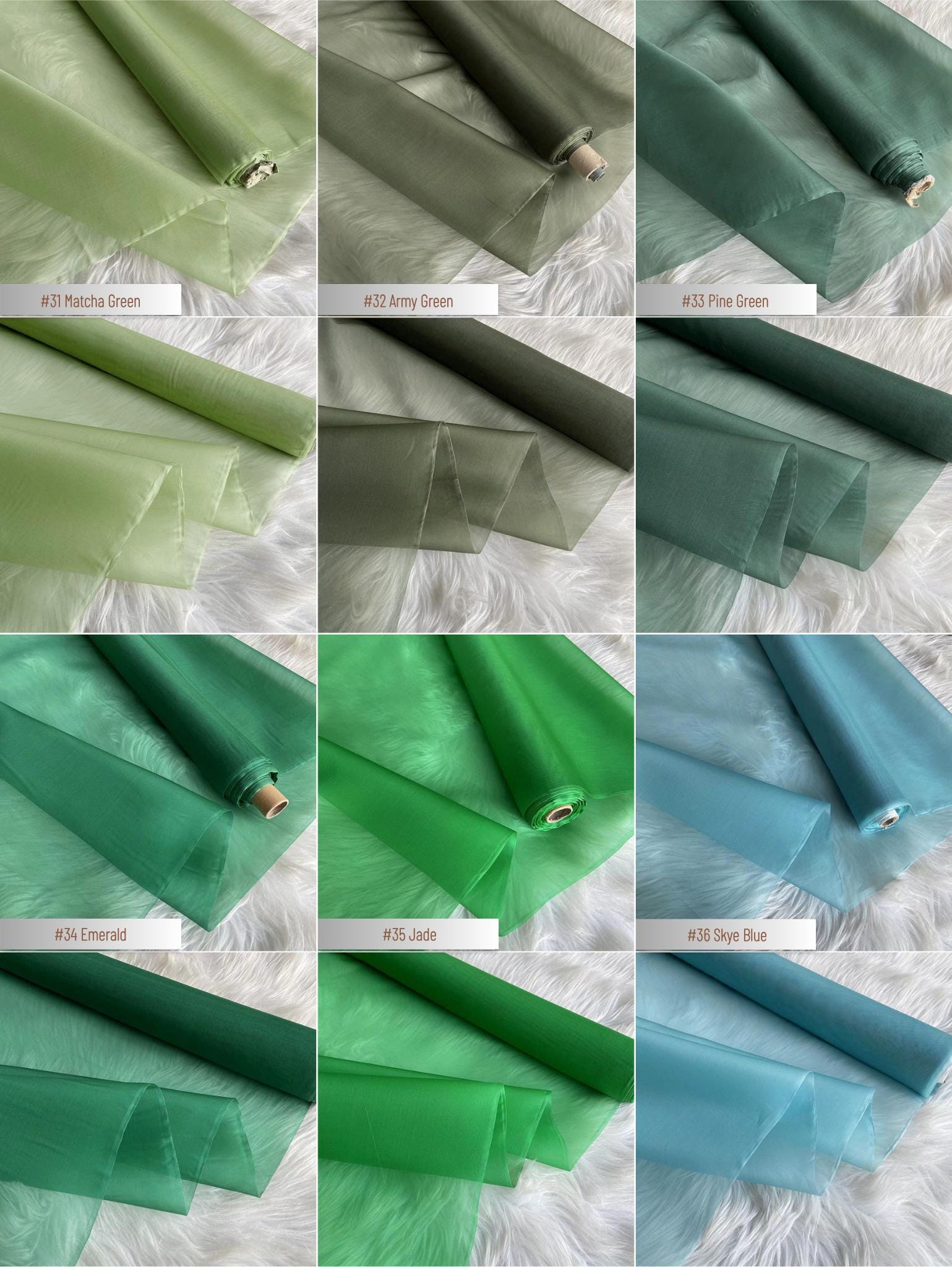 100% Silk Organza, 8 Momme 60 Solid Colors Silk Fabric, 140cm wide by the Yard or Meter
