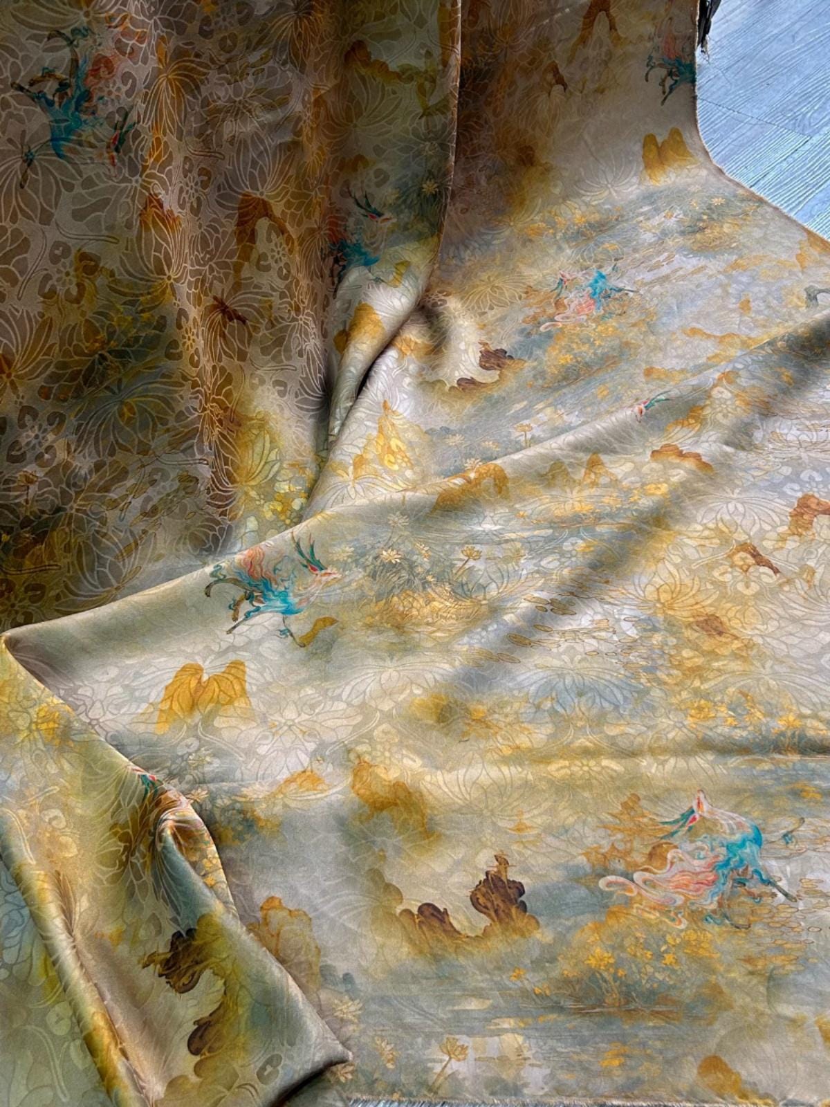 YELOWSM - Handmade 25 Momme HUALUO Jacquard Mud Silk Fabric (Openwork texture) - 112cm by the Yard