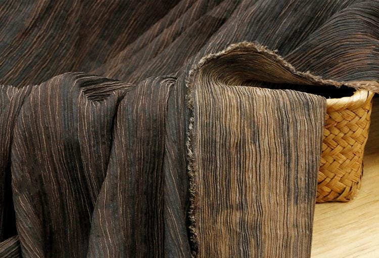 GUFSUY - Handmade 15 Momme Mud Silk Crinkled Crepe Fabric - 116cm wide by the Yard