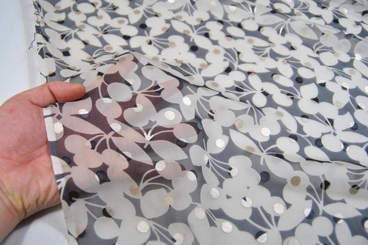 JFHSYHB - Silk Devore Satin Fabric,  8 Momme Burnout Floral Polka Dot, 114 cm Wide by the Yard