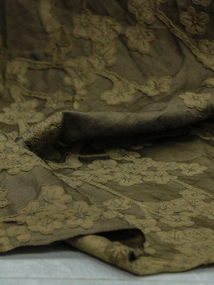 BLIE-  Natural Mulberry Silk Wool Plant Dyed Silk Wool Jacquard Satin Fabric - 135cm by the Yard