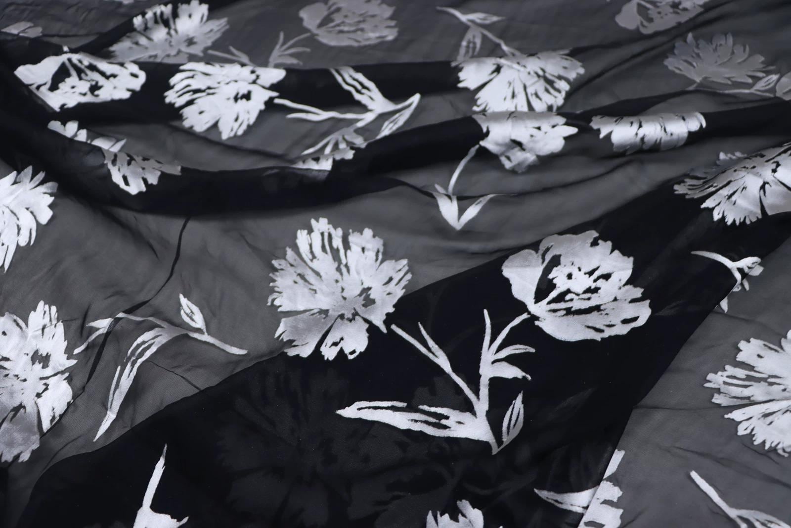 JFHKFHDH - Silk Devore Satin Fabric,  10 Momme Burnout Big Floral , 138 cm Wide by the Yard