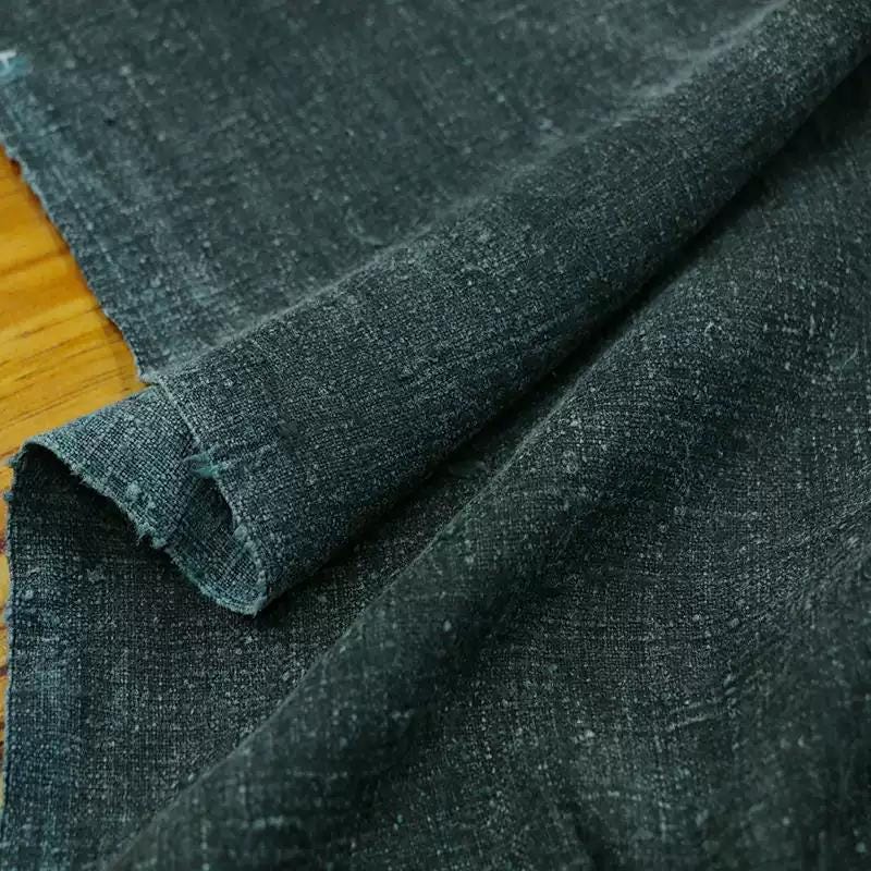 GEDACA - Handmade Gray Blue Gambiered Ganton Gauze Silk Fabric By the Yard