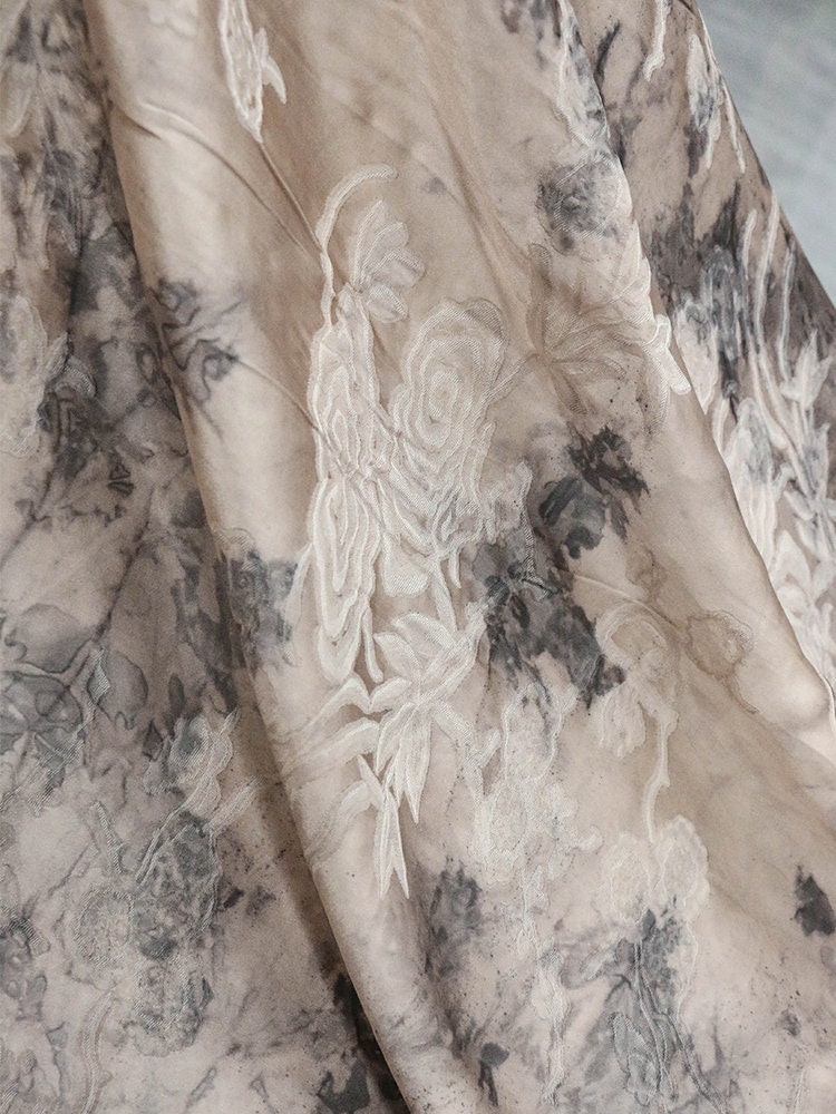 FUGUAN - Handmade Jacquard Plant Tie Dye Silk Blend Viscose Fabric  - 130cm wide by the Yard