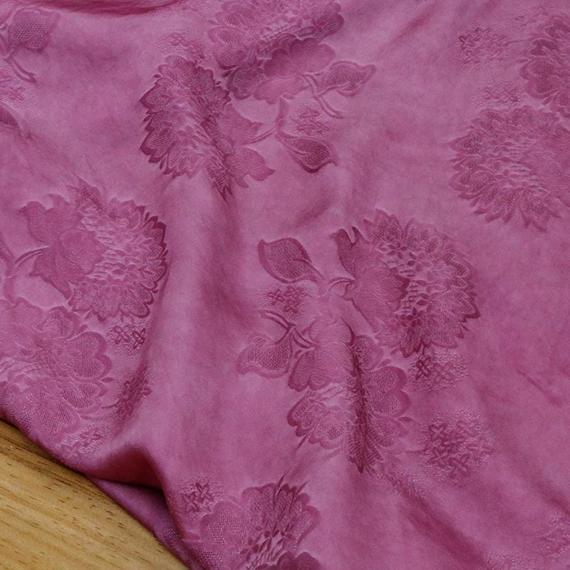 MEIFSN - 16 Momme Vintage Style Dirty Dyed Rose Pink Jacquard Sambo satin Satin Silk Fabric - 135cm wide by the Yard