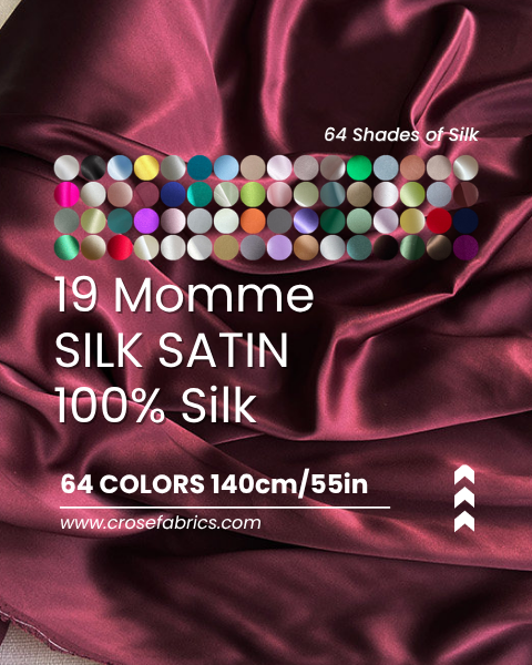 19 Momme 100% Mulberry Silk Satin Fabric, 140cm/55in, 64 Colors