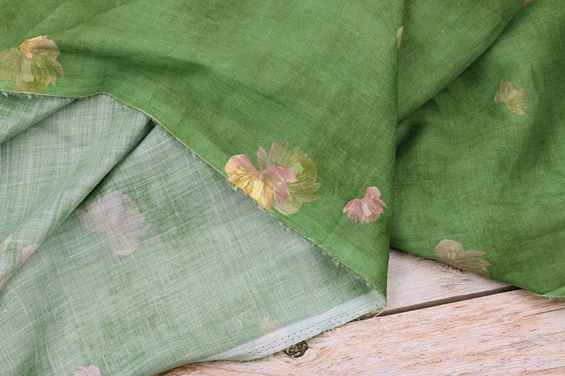 Emerald Blossom printed 100-count ramie fabric #Color_Emerald Blossom