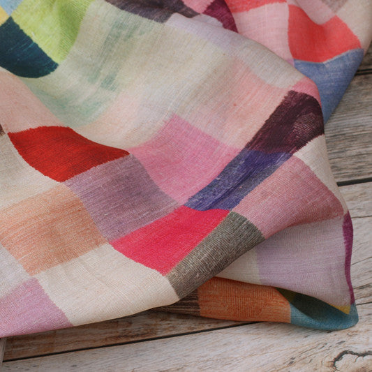 Colorful Checks printed 42-count ramie fabric #Color_Colorful Checks