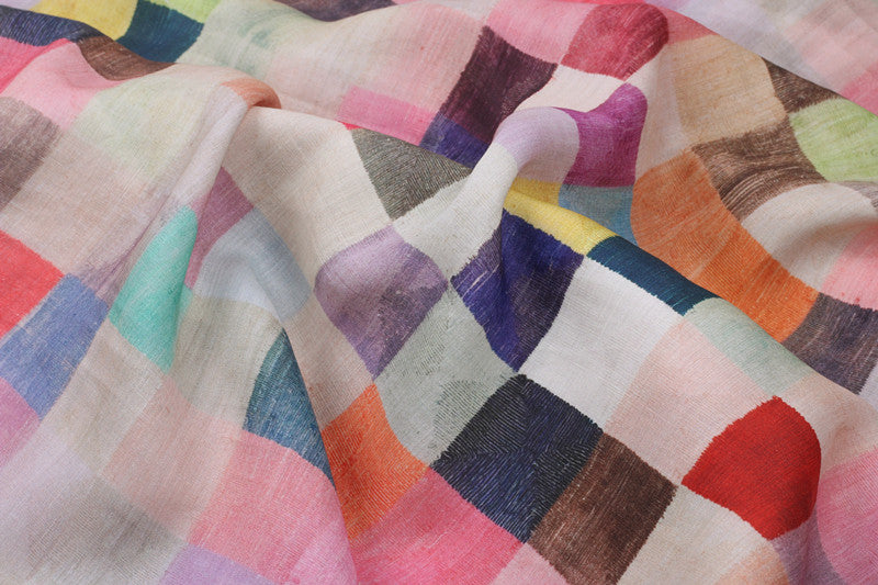 Colorful Checks printed 42-count ramie fabric #Color_Colorful Checks