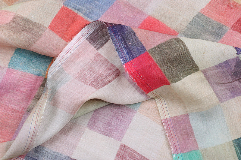 Colorful Checks printed 42-count ramie fabric #Color_Colorful Checks