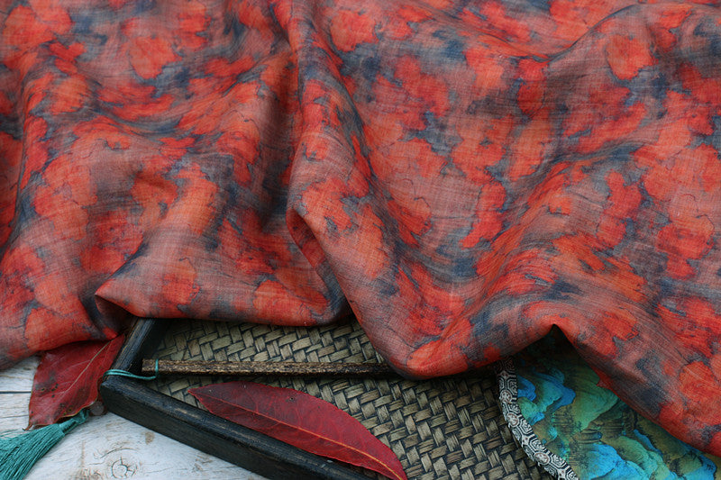Red Ink printed 42-count ramie fabric #Color_Red Ink