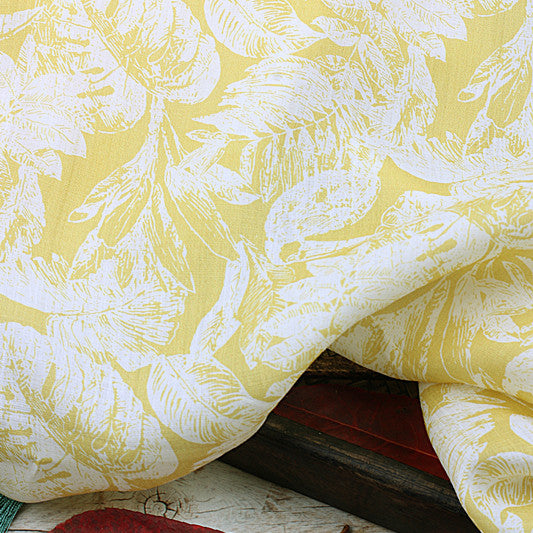 Yellow Botanical printed 42-count ramie fabric #Color_Yellow Botanical