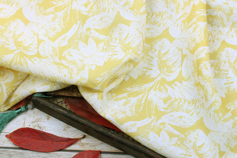 Yellow Botanical printed 42-count ramie fabric #Color_Yellow Botanical