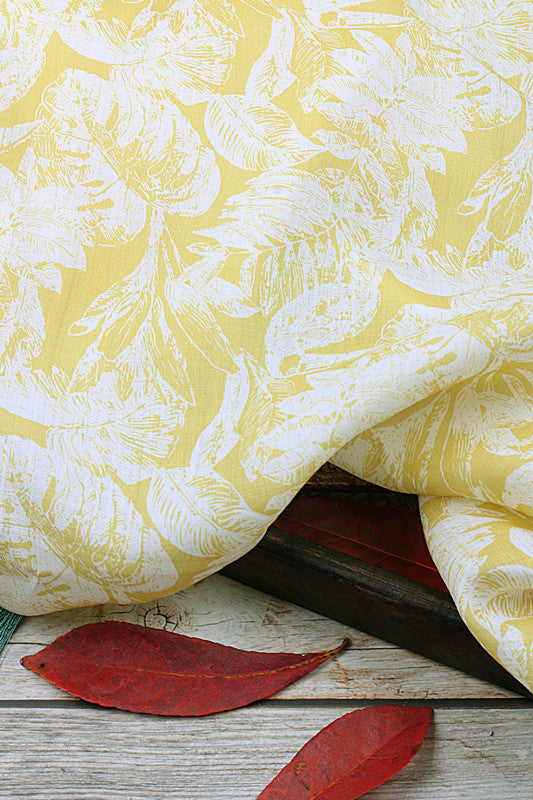 Yellow Botanical printed 42-count ramie fabric #Color_Yellow Botanical